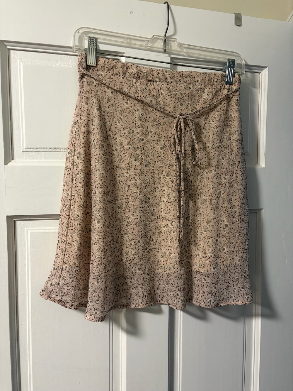 Floral Tie-Waist A-Line Skirt in Blush